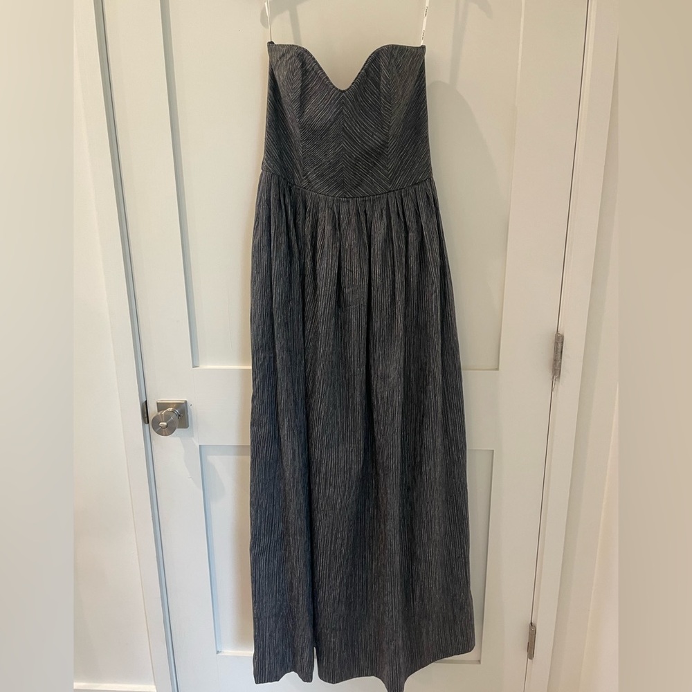 Strapless Gown in Silver-y Futuristic Fabric